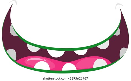 Funny cartoon monster smiling mouth full of teeth.  Illustration for mask or party decoration.
 Halloween design. 