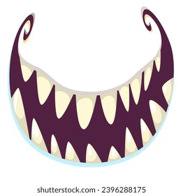 Funny cartoon monster smiling mouth full of teeth.  Illustration for mask or party decoration.
 Halloween design. 