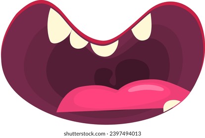Funny cartoon monster smiling mouth full of teeth.  Illustration for mask or party decoration.
 Halloween design. 
