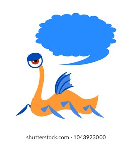 Funny cartoon monster with speech bubble. Monster with empty message bubble
