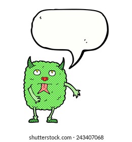 funny cartoon monster with speech bubble