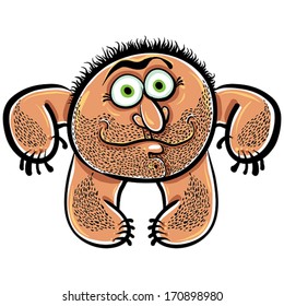 Funny cartoon monster with stubble, vector illustration.