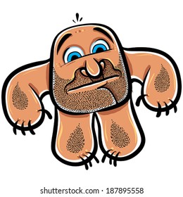 Funny cartoon monster with stubble, vector illustration.
