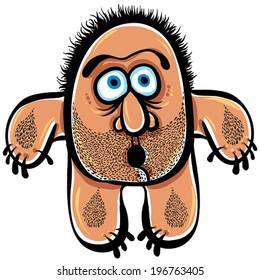 Funny cartoon monster with stubble, vector illustration.