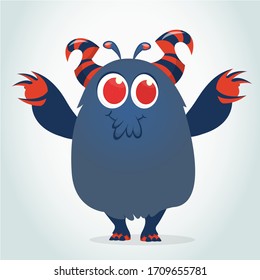 Funny cartoon monster with tentacles. Vector Halloween illustration