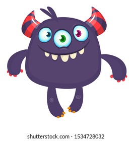 Funny cartoon monster with three eyes. Vector illustration of cute monster character