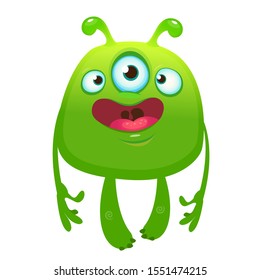 Funny cartoon monster with three eyes. Vector illustration of cute monster character