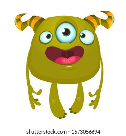 Funny cartoon monster with three eyes. Vector illustration of cute monster character