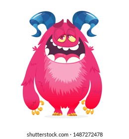 Funny cartoon monster with tired or sleepy expression on his face. Vector illustration