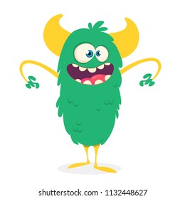 Funny cartoon monster. Vector green monster illustration. Halloween design