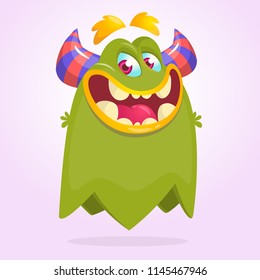 Funny cartoon monster. Vector Halloween green monster 