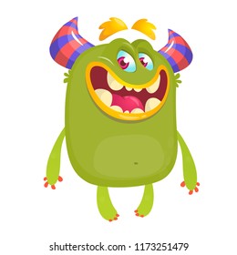 Funny cartoon monster. Vector Halloween green monster 