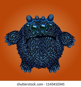 Funny cartoon monster. Vector illustration of cute fluffy character.