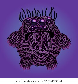 Funny cartoon monster. Vector illustration of cute fluffy character.