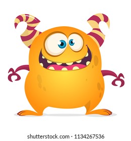 Funny cartoon monster. Vector orange monster troll or goblin illustration. Halloween design