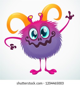 Funny cartoon monster waving hands
