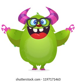 Funny cartoon monster wearing eyeglasses . Vector illustration