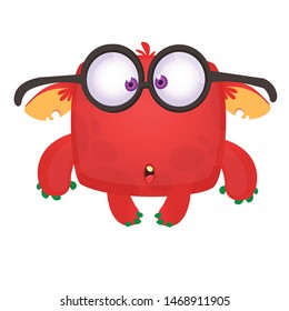 Funny  cartoon monster wearing eyeglasses. Vector illustration