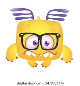 Funny  cartoon monster wearing eyeglasses. Vector Halloween illustration
