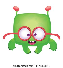 Funny  cartoon monster wearing eyeglasses. Vector illustration