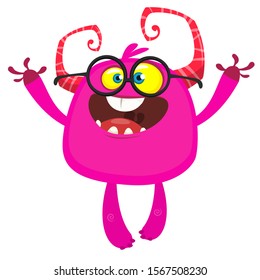 Funny cartoon monster wearing eyeglasses. Vector illustration of cute monster character
