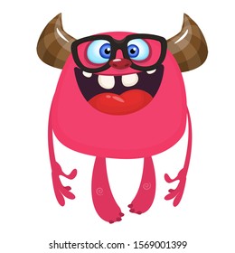 Funny cartoon monster wearing eyeglasses. Vector illustration of cute monster character