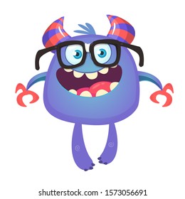 Funny cartoon monster wearing eyeglasses. Vector illustration of cute monster character