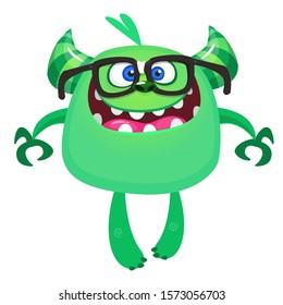 Funny cartoon monster wearing eyeglasses. Vector illustration of cute monster character