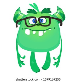 Funny cartoon monster wearing eyeglasses. Vector illustration of cute monster character