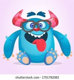 Funny cartoon monster wearing eyeglasses. Vector Halloween illustration