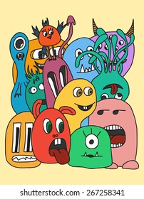 Funny cartoon monsters card in bright colours