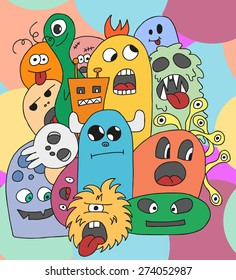 Funny cartoon monsters card in bright colors