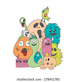 Funny cartoon monsters card in bright colors