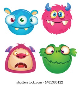 Funny cartoon monsters icons set. Halloween vector illustration