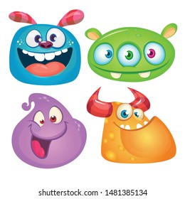 Funny cartoon monsters icons set. Halloween vector illustration