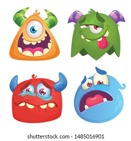 Funny cartoon monsters icons set. Halloween vector illustration