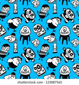 Funny cartoon monsters seamless pattern.