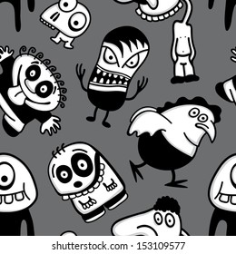 Funny cartoon monsters seamless pattern.