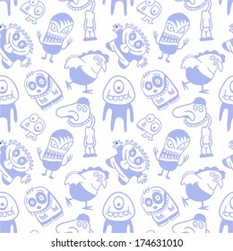 Funny cartoon monsters seamless pattern. 