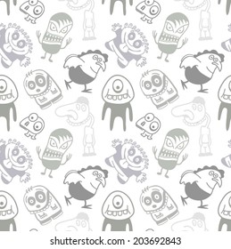 Funny cartoon monsters seamless pattern. 