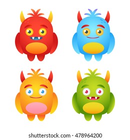 Funny cartoon monsters set with facial expressions isolated on background for Halloween and children birthday celebration designs