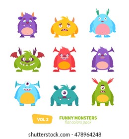 Funny cartoon monsters set with facial expressions isolated on background for Halloween and children birthday celebration designs