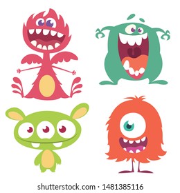 Funny cartoon monsters set. Halloween vector illustration