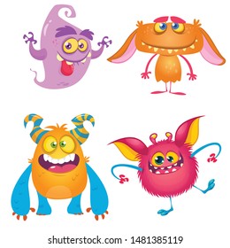 Funny cartoon monsters set. Halloween vector illustration