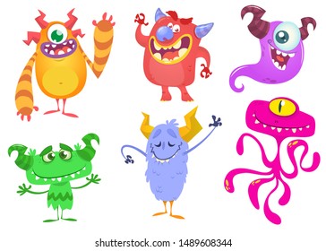 Funny cartoon monsters set. Halloween vector illustration