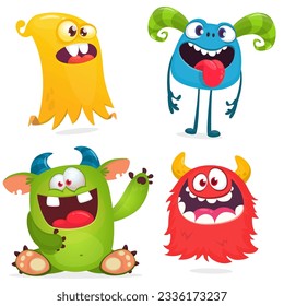 Funny cartoon monsters set. Halloween vector illustration