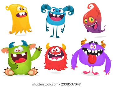 Funny cartoon monsters set. Halloween vector illustration