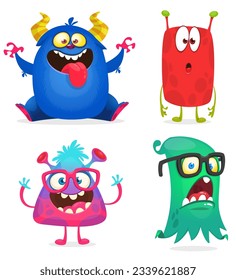 Funny cartoon monsters set. Halloween vector illustration