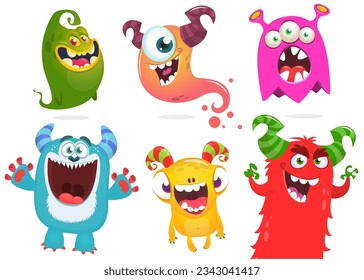 Funny cartoon monsters  set: monster yeti troll gremlin and alien creatures. Halloween vector design isolated