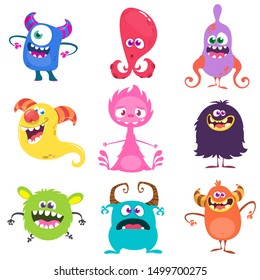 Funny cartoon monsters set. Vector illustration